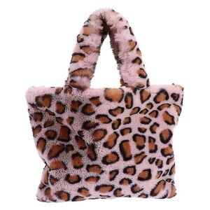 Leopard print pink furry bag